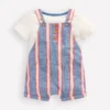 Short Woven Overalls Set Blue and Red Stripe