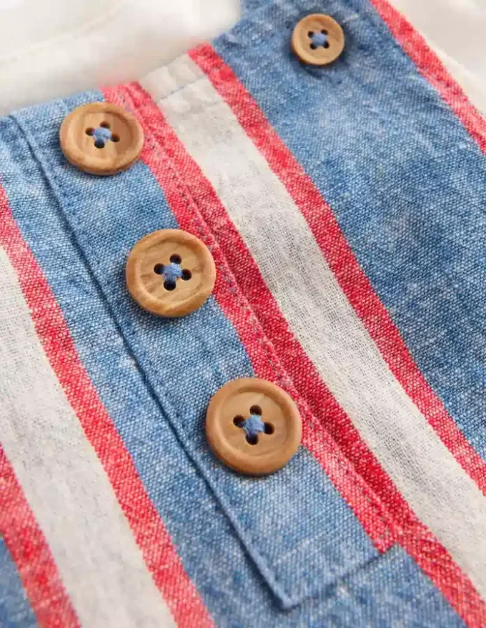 Short Woven Overalls Set Blue and Red Stripe