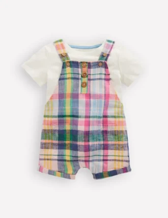 Short Woven Overalls Set Madras Check