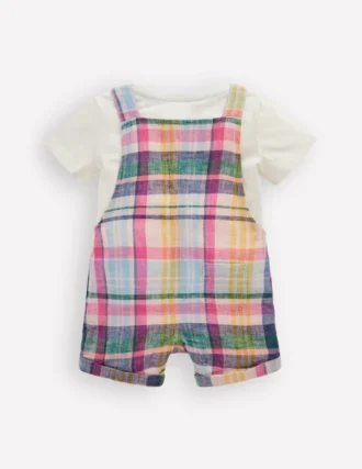 Short Woven Overalls Set Madras Check