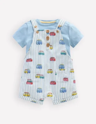 Short Woven Overalls Set Silver Lake Blue Camper Vans