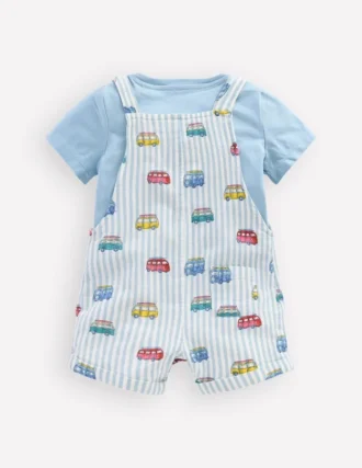 Short Woven Overalls Set Silver Lake Blue Camper Vans