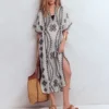 Side Tie Kaftan Dress White Black Embroidered Side Tie Kaftan Dress White Black Embroidered