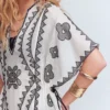 Side Tie Kaftan Dress White Black Embroidered Side Tie Kaftan Dress White Black Embroidered