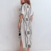 Side Tie Kaftan Dress White Black Embroidered Side Tie Kaftan Dress White Black Embroidered
