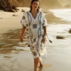 Side Tie Kaftan Dress White Black Embroidered Side Tie Kaftan Dress White Black Embroidered