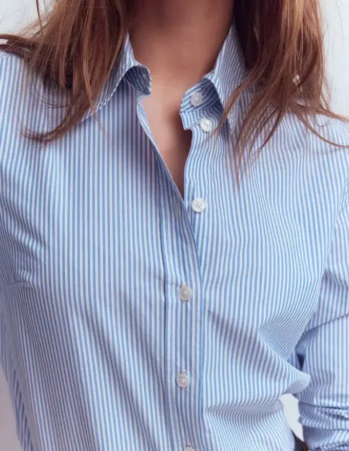 Sienna Cotton Shirt Bright Blue Fine Stripe Sienna Cotton Shirt Bright Blue Fine Stripe