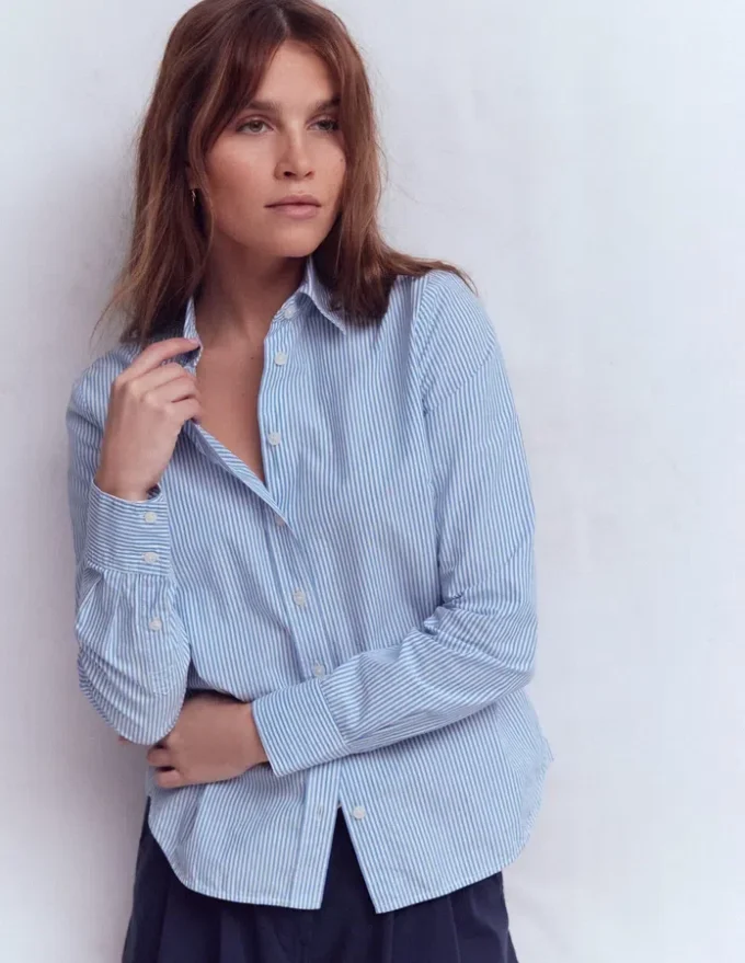 Sienna Cotton Shirt Bright Blue Fine Stripe Sienna Cotton Shirt Bright Blue Fine Stripe
