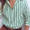Sienna Cotton Shirt Green and Ivory Stripe Sienna Cotton Shirt Green and Ivory Stripe