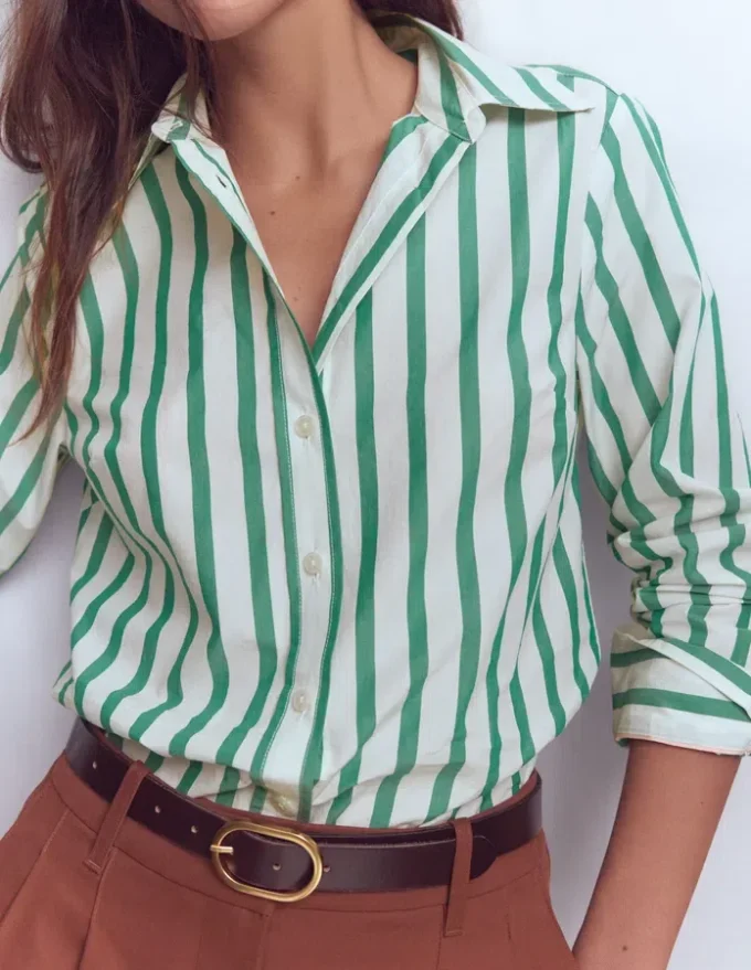 Sienna Cotton Shirt Green and Ivory Stripe Sienna Cotton Shirt Green and Ivory Stripe