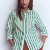 Sienna Cotton Shirt Green and Ivory Stripe Sienna Cotton Shirt Green and Ivory Stripe