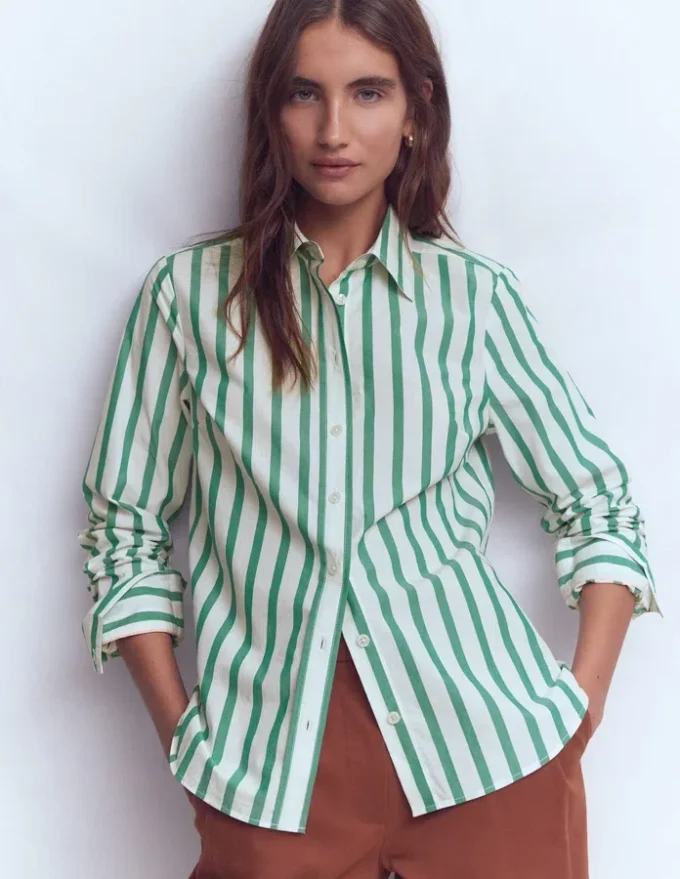 Sienna Cotton Shirt Green and Ivory Stripe Sienna Cotton Shirt Green and Ivory Stripe