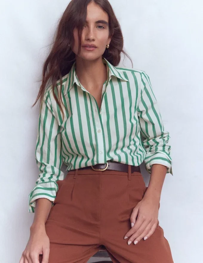 Sienna Cotton Shirt Green and Ivory Stripe Sienna Cotton Shirt Green and Ivory Stripe