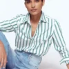Sienna Cotton Shirt Green and Ivory Stripe Sienna Cotton Shirt Green and Ivory Stripe