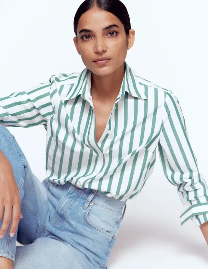 Sienna Cotton Shirt Green and Ivory Stripe Sienna Cotton Shirt Green and Ivory Stripe