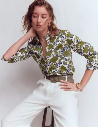 Sienna Cotton Shirt Olive, Shadow Blossom