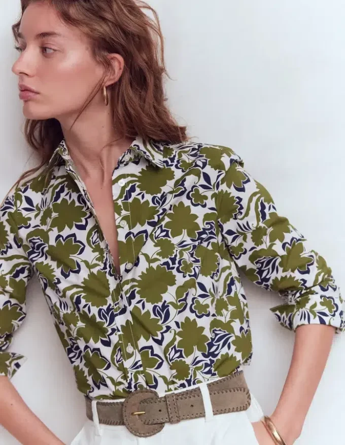 Sienna Cotton Shirt Olive, Shadow Blossom Sienna Cotton Shirt Olive, Shadow Blossom