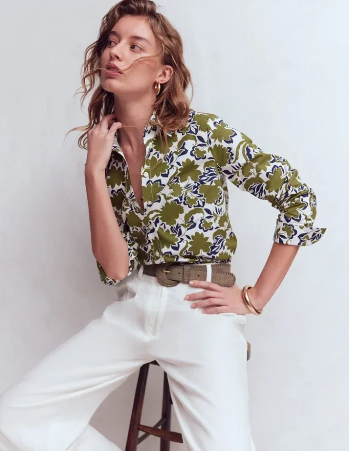 Sienna Cotton Shirt Olive, Shadow Blossom Sienna Cotton Shirt Olive, Shadow Blossom