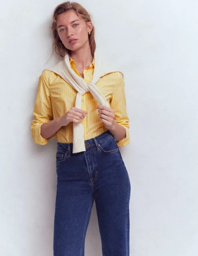 Sienna Cotton Shirt Yellow Fine Stripe Sienna Cotton Shirt Yellow Fine Stripe