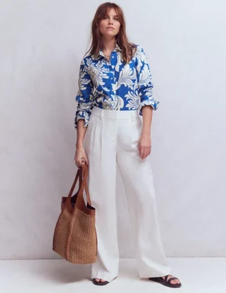 Sienna Linen Shirt Blue, Botanical Flourish