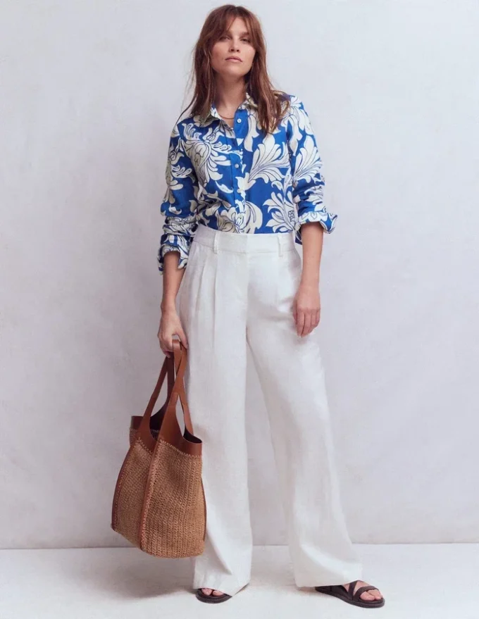 Sienna Linen Shirt Blue, Botanical Flourish Sienna Linen Shirt Blue, Botanical Flourish
