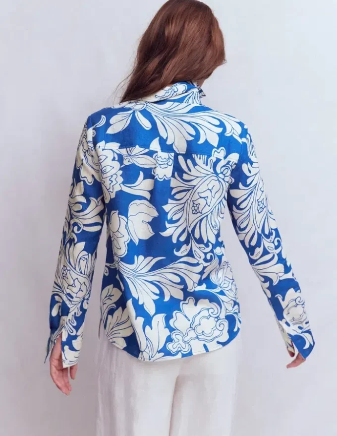 Sienna Linen Shirt Blue, Botanical Flourish Sienna Linen Shirt Blue, Botanical Flourish