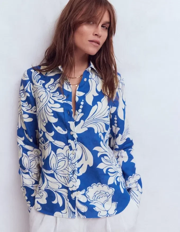 Sienna Linen Shirt Blue, Botanical Flourish Sienna Linen Shirt Blue, Botanical Flourish