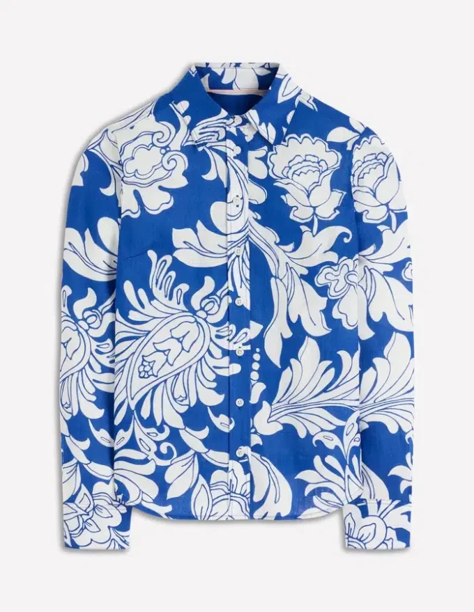 Sienna Linen Shirt Blue, Botanical Flourish Sienna Linen Shirt Blue, Botanical Flourish
