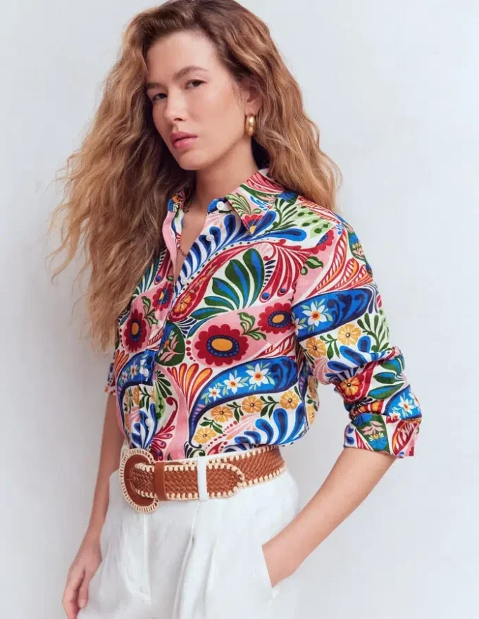 Sienna Linen Shirt Multi, Enchanted Paisley Sienna Linen Shirt Multi, Enchanted Paisley