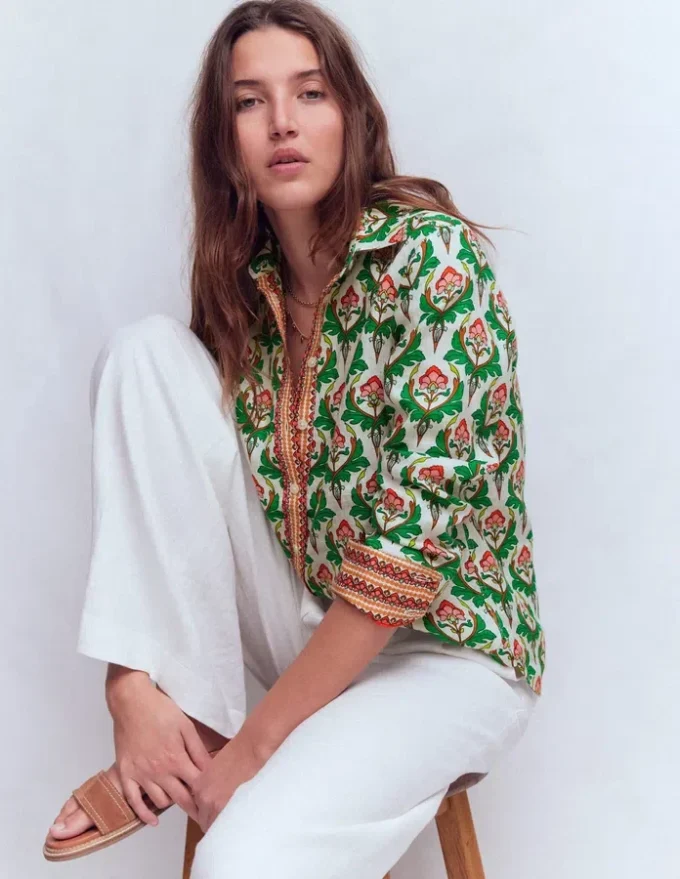 Sienna Linen Shirt Multi, Ornamental Stamp Sienna Linen Shirt Multi, Ornamental Stamp