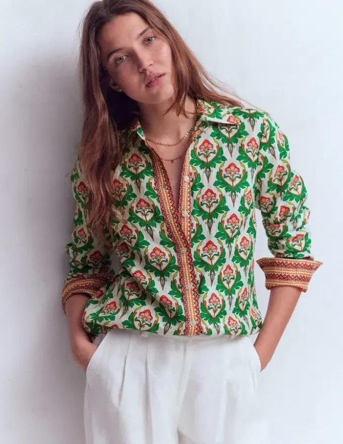 Sienna Linen Shirt Multi, Ornamental Stamp Sienna Linen Shirt Multi, Ornamental Stamp