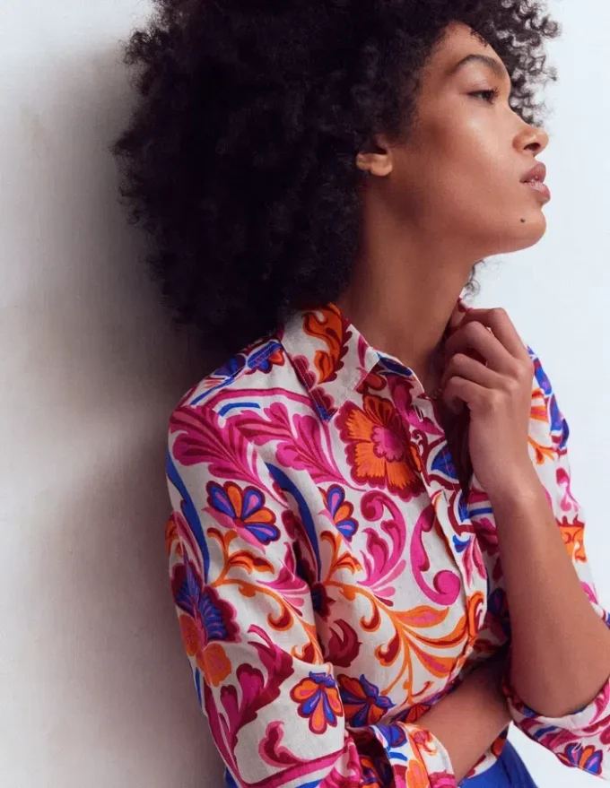 Sienna Linen Shirt Pink Punch, Flourishing Meadow Sienna Linen Shirt Pink Punch, Flourishing Meadow