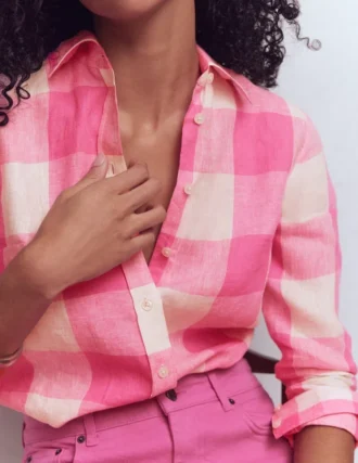 Sienna Linen Shirt Pink Punch Gingham