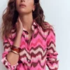 Sienna Linen Shirt Pink Punch, Zig Zag Wave Sienna Linen Shirt Pink Punch, Zig Zag Wave