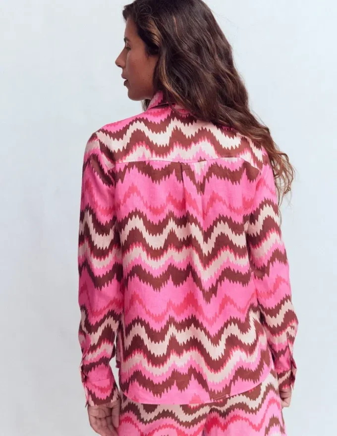Sienna Linen Shirt Pink Punch, Zig Zag Wave Sienna Linen Shirt Pink Punch, Zig Zag Wave