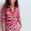 Sienna Linen Shirt Pink Punch, Zig Zag Wave Sienna Linen Shirt Pink Punch, Zig Zag Wave