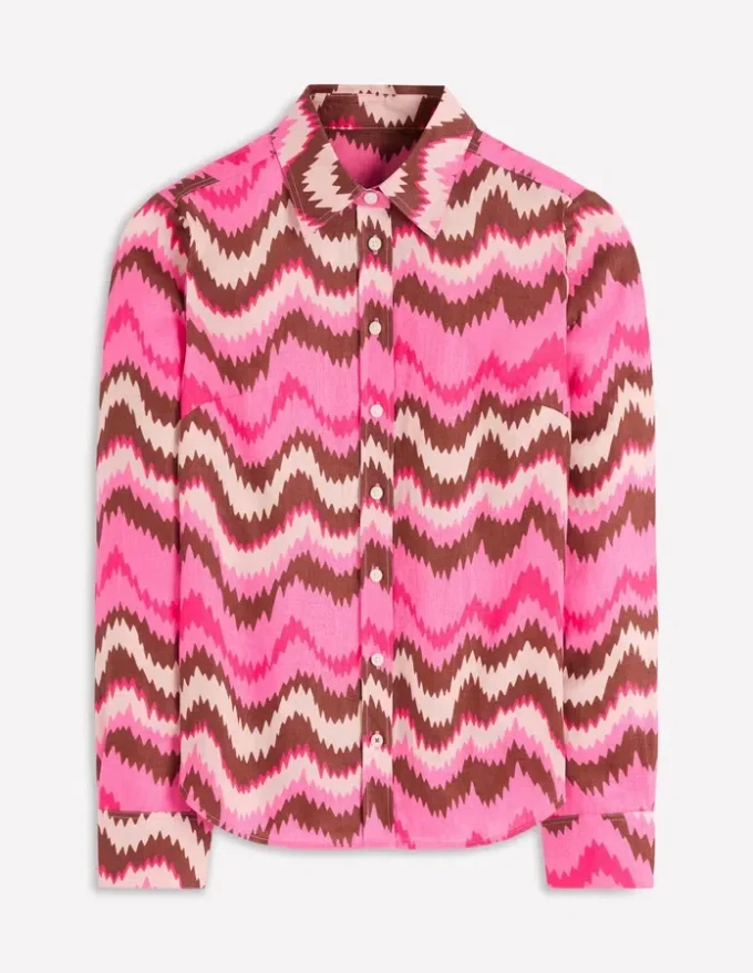 Sienna Linen Shirt Pink Punch, Zig Zag Wave Sienna Linen Shirt Pink Punch, Zig Zag Wave