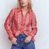 Sienna Linen Shirt Red, Ornate Floret Sienna Linen Shirt Red, Ornate Floret