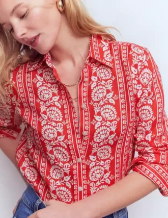 Sienna Linen Shirt Red, Ornate Floret
