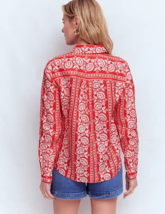 Sienna Linen Shirt Red, Ornate Floret Sienna Linen Shirt Red, Ornate Floret