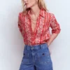 Sienna Linen Shirt Red, Ornate Floret Sienna Linen Shirt Red, Ornate Floret