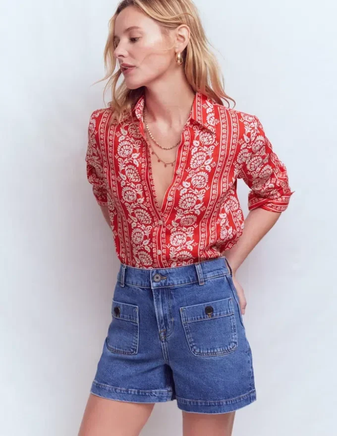 Sienna Linen Shirt Red, Ornate Floret Sienna Linen Shirt Red, Ornate Floret