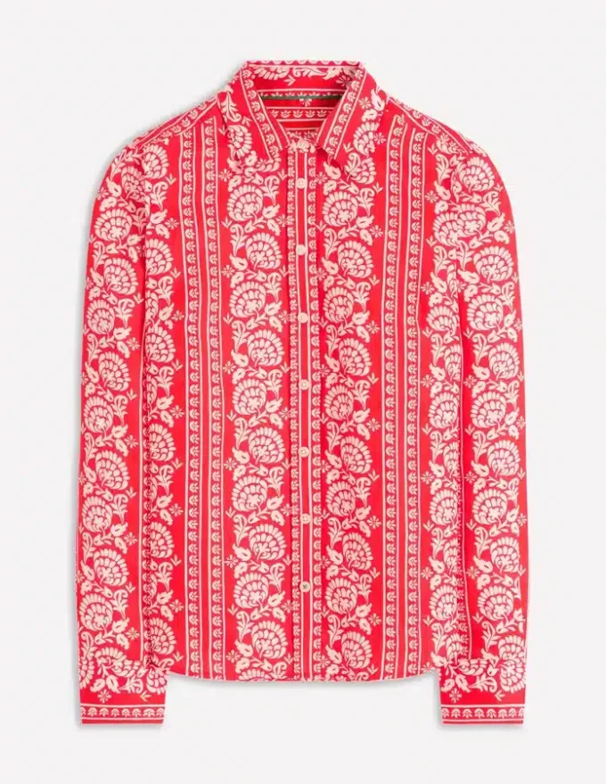 Sienna Linen Shirt Red, Ornate Floret Sienna Linen Shirt Red, Ornate Floret