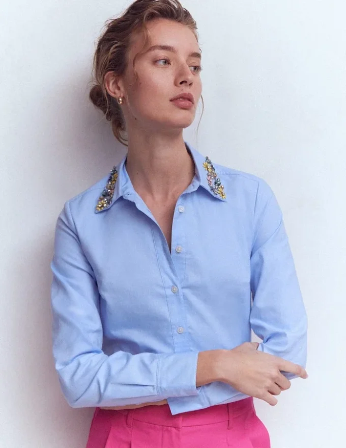 Sienna Trim Detail Shirt blue Oxford, Jewel Collar Sienna Trim Detail Shirt blue Oxford, Jewel Collar