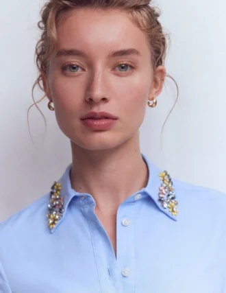 Sienna Trim Detail Shirt blue Oxford, Jewel Collar