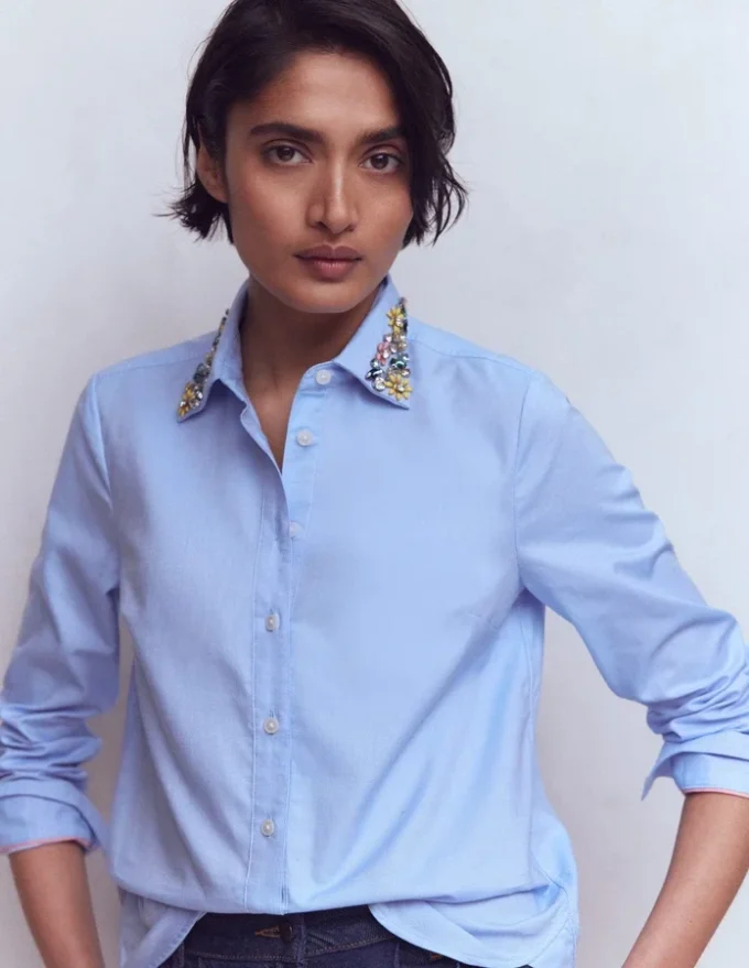 Sienna Trim Detail Shirt blue Oxford, Jewel Collar Sienna Trim Detail Shirt blue Oxford, Jewel Collar