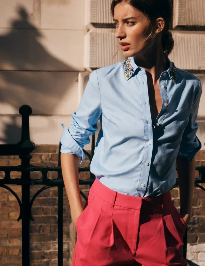Sienna Trim Detail Shirt blue Oxford, Jewel Collar Sienna Trim Detail Shirt blue Oxford, Jewel Collar