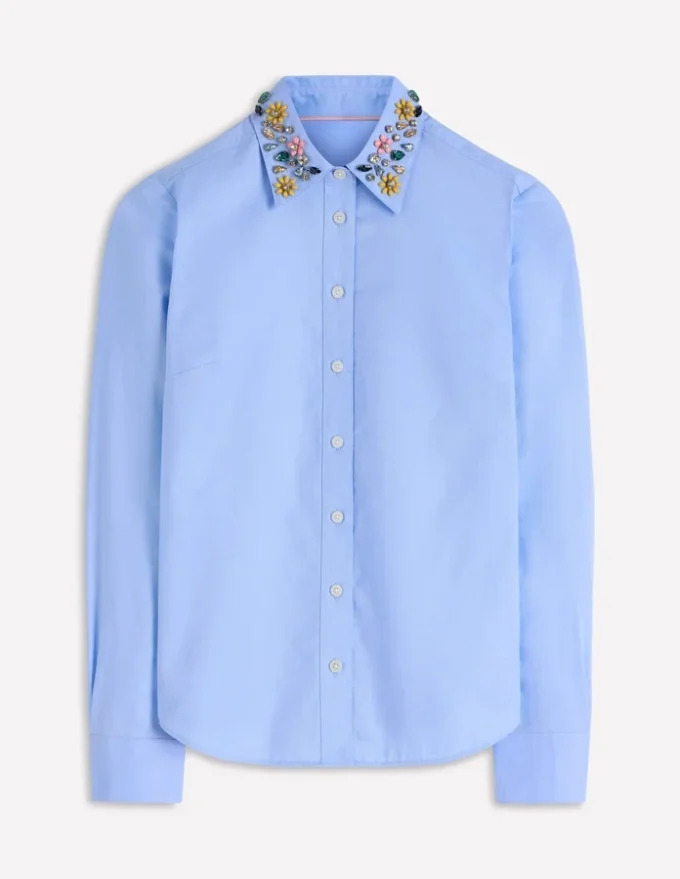 Sienna Trim Detail Shirt blue Oxford, Jewel Collar Sienna Trim Detail Shirt blue Oxford, Jewel Collar