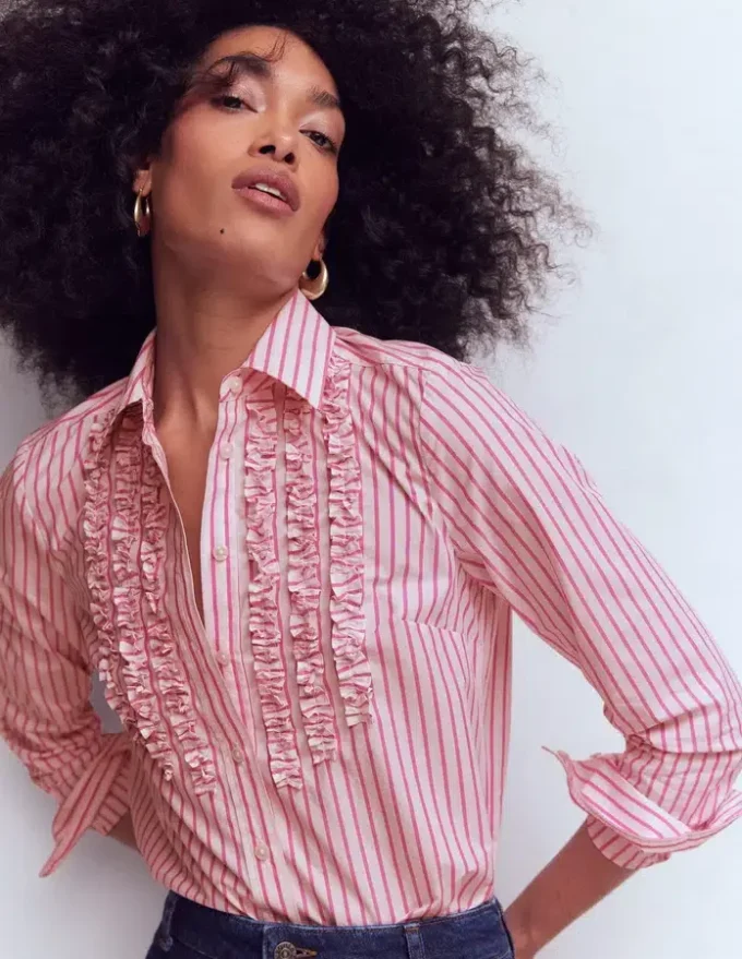 Sienna Trim Detail Shirt Ivory, Pink stripe Sienna Trim Detail Shirt Ivory, Pink stripe