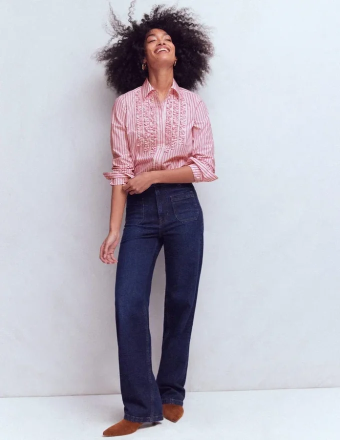 Sienna Trim Detail Shirt Ivory, Pink stripe Sienna Trim Detail Shirt Ivory, Pink stripe